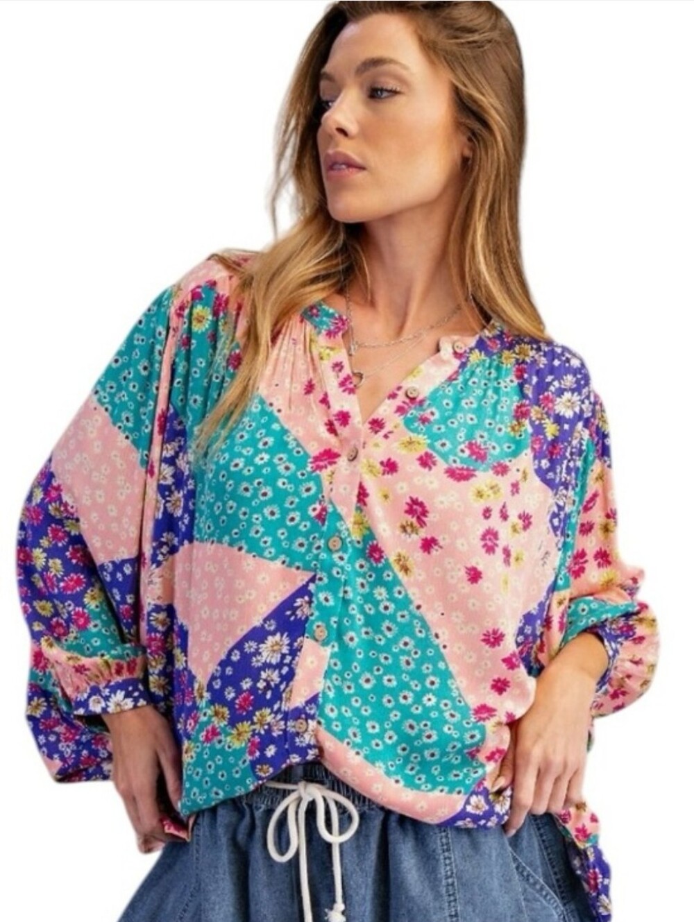 Easel - NWT - Patchwork Floral Oversized Top